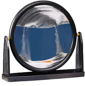 Beweglicher Sandkunst-Bild, LED, rundes Glas, 3D-tiefe Landschaft in Bewegung, fließender Treibsand, Sanduhrrahmen, Heimdekoration, Geschenk (schwarz)