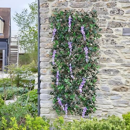Garden Mile Pannello per recinzione a graticcio con foglie di glicine viola, per giardino, traliccio artificiale, pannello da parete per soggiorno, traliccio espandibile, recinzione per privacy, 180 x