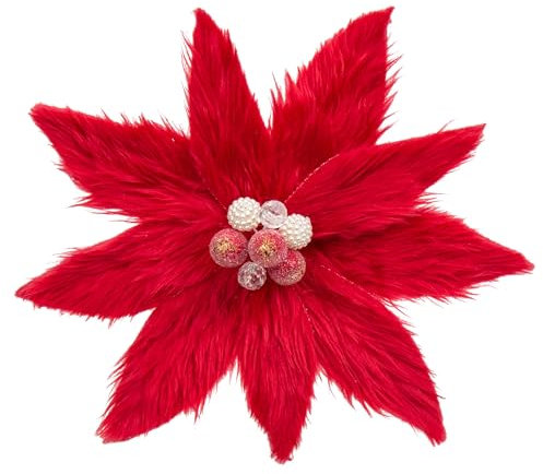 4 Stück Plüsch Weihnachten Blumen Dekor 30 cm, Groß Weihnachten deko Flauschig, Weihnachtsbaumschmuck Blume, Weihnachtsbaum Blumen Rot für Hochzeit Weihnachtsbaum Neujahr Ornamente Girlande