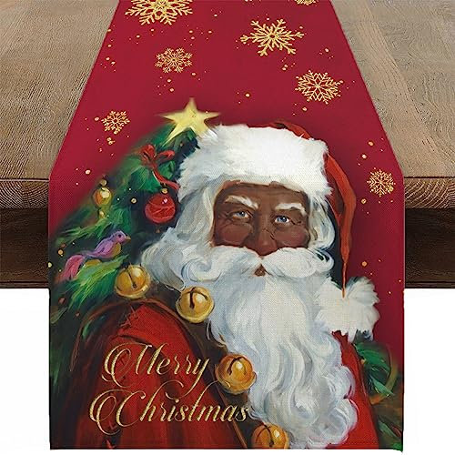 Ohok Weihnachten Tischläufer 33 x 183 cm, Leinen Weihnachten Serie Tischläufer Küche Esstisch Dekoration für Drinnen und Draußen Urlaub Party Bauernhaus Wohnzimmer Dekor (Weihnachtsmann)