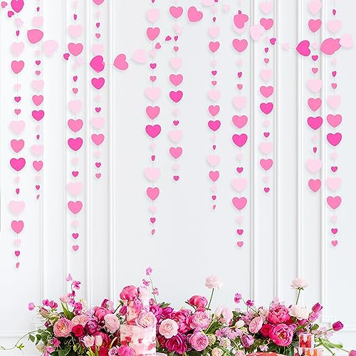 Décorations de Fête Rose Vif et Blanc - Guirlande Papier de Coeur à Suspendre, Bannière, Banderole Streamer pour Octobre, Anniversaire Fille, EVJF, Mariage, Minnie Flamingo - Fournitures de Fête