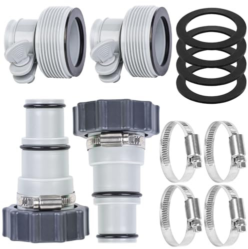 4 Pack Pool Hose Adapter with Clamp Washer 2 Types Conversion Connector Replacement Pool Hose Adapter for Intex Threaded Connection Pumps 1.5/1.25 Inch Hoses Above Ground Swimming Pool Accessories