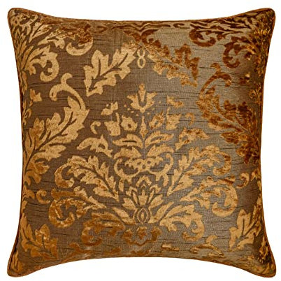 Fabric Mart Direct Handgefertigt Gold Werfen Kissen Decken, Damast Werfen Kissen Decken, Kissenbezuge 40x40 cm, Platz Burnout Velvet Werfen Kissen Decken, Blumen Zeitgenossisch - Golden Damask