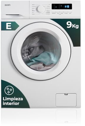 Svan Lavadora 9Kg Carga Frontal Blanco SL9200ED. 2300W, 1200rpm, 12 Programas, Función Stop&Go, Clase de Eficiencia Energética E
