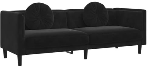 vidaXL Sofa, Polstersofa mit Kissen 3-Sitzer, Loungesofa Couch für Wohnzimmer, Designsofa Wohnzimmersofa Sitzmöbel, Modern, Schwarz Samt