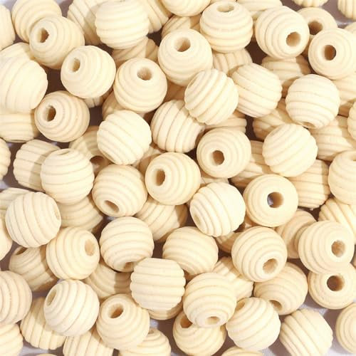 Demarsen 200 Stück Holzperlen, Holzkugeln Mit Loch, 13mm Bienenstock Perlen, Runde Zum Auffädeln, Natürliches Set für Wohnkultur, Makramee, Schmuckherstellung