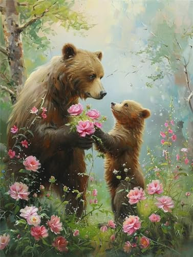 DIY 5D Diamond Painting Klein BäR,Blume 5D Diamant Painting Bilder Kinder,Diamant Crystal Arts Basteln Cross Stickerei Malerei nach Zahlen,Daiments Painting Erwachsene Für Wanddeko (60x80cm) B-5746