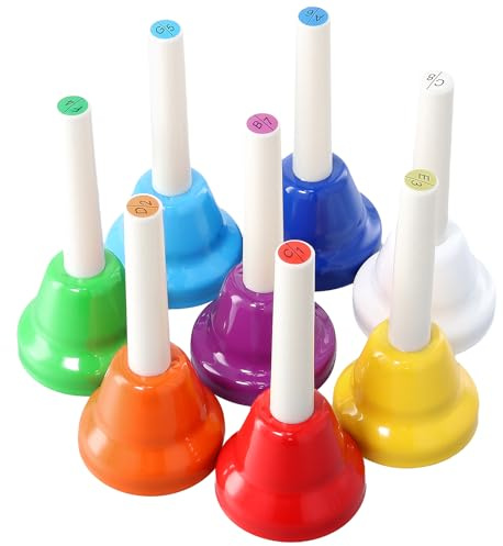 CHUENHEI 8 Stück Handglocken Set, 8 Noten Bunt Handglocken, Diatonische Metall Glocken Bunte Musikalische Glocken Hand Glocke Musik Früherziehung für Festival, Musikunterricht