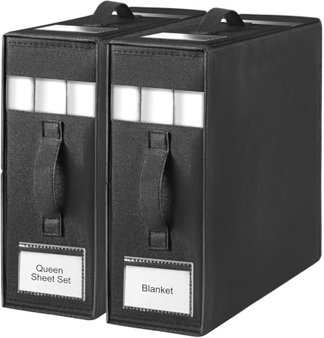 NAYAHOSE Bed Sheet Organizers Storage Bins for Closet,2 Pack Foldable Bedsheet Container Cube (Queen or King Size), Bedding Storage Box for Sheets,Duvet Covers and Pillow cases