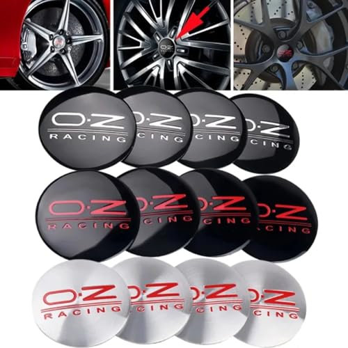 ZGCYK 4 Pièces Voiture Cache-moyeux Autocollant pour OZ O.Z 56MM Car Hub Center Cap Wheel Covers Pneus et Jantes Stickers Accessoires,SilverRed