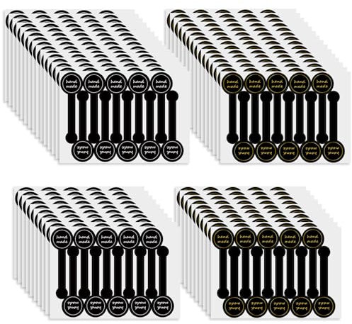 Realand Handgefertigte Aufkleber für Lebensmittel-Backen, schwarze Folie, selbstklebende Bäckerei-Aufkleber, lange Streifen, manipulationssichere Verpackungsetiketten (schwarz und Folie (500 Stück