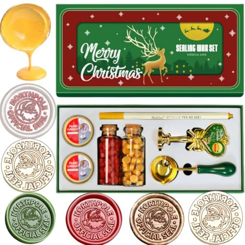 Weihnachtsmann Wachs Siegel Stempel Kit, Atopbb Santa Claus Northpole offizielleSiegel Wachs Siegel Kit mit Weihnachtsgeschenkbox, Weihnachten WachsSiegel Set mit 2 Flasche WachsSiegel Perlen (1A)