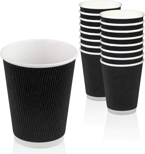 Sabco - 25 tazas de café de 8 onzas - Vasos de papel de 8 onzas - Vasos de papel para bebida caliente - Tazas de café de papel - Tazas de papel negro - Tazas de café negras - Tazas onduladas de papel