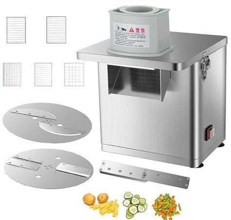 Commercial Vegetable Fruit Dicer - Potato Cutter - Food Slicer, Include 6 Blades, Three-Function Dicing, Slicing, Cutting to Strips, 12.5 x 9.4 cm Inlet