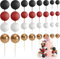 OEEYYT 32 Stück Tortendeko Kugeln Cake Topper Geburtstag Mini Kuchen Deko für Hochzeit Party Torten Deko (Rot Schwarz Weiß Gold)