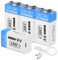 9V wiederaufladbare Lithium-Batterien, 1300mAh 6F22-Batterien mit hoher Kapazität für Rauchmelder, Metalldetektoren, Mikrofone und mehr（4 Pack ）