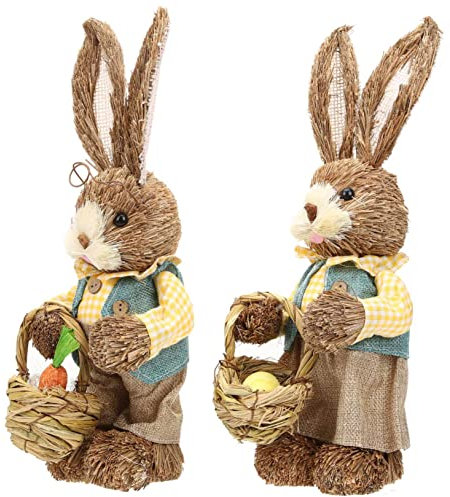 PRETYZOOM 2 Pièces Lapin en Paille Fait Main Lapin de pâques en Paille décoration pour la Maison pâques pour pâques décor de Lapin de Bureau Ornements de Lapin Coton Colorful