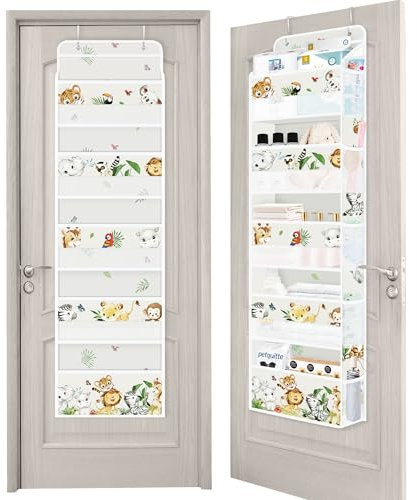 Clastyle Grau Tropisch Tier Tür Hängeaufbewahrung mit 5 Taschen Elefant Tiger Hängeorganizer für Camping Bad Schrank Schlafzimmer Zebra Türorganizer Hängeorganizer für Kinder Spielzeug Windel