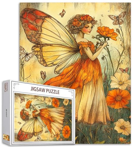 Tucocoo 1000 Teile Puzzle für Erwachsene, Vintage-Feen-Puzzle, skurrile Ringelblumen, Kunst-Puzzles für anspruchsvolle Familienaktivitäten, buntes DIY-Puzzle, Wanddekoration, Geschenke