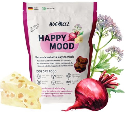 BugBell 800g Hundefutter trocken getreidefrei, für einen ausgeglichenen Hormonhaushalt, gegen Aggressionen beim Hund, mit Rote Bete & Käse & Mönchspfeffer & Baldrian & L-Tryptophan