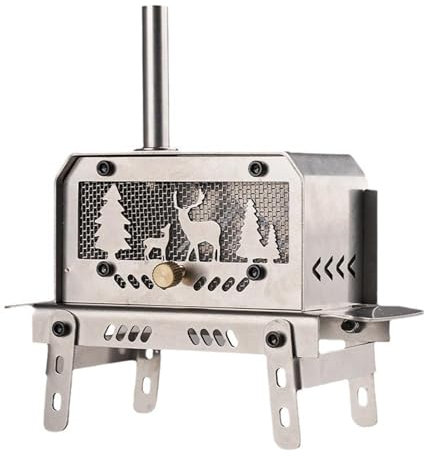 Poêle à bois portable - Four à bois de camping - Poêle à bois portable en acier inoxydable - Porte-encens décoratif - Arbre de Noël et décoration de table d'élan pour camping, pique-nique, randonnée