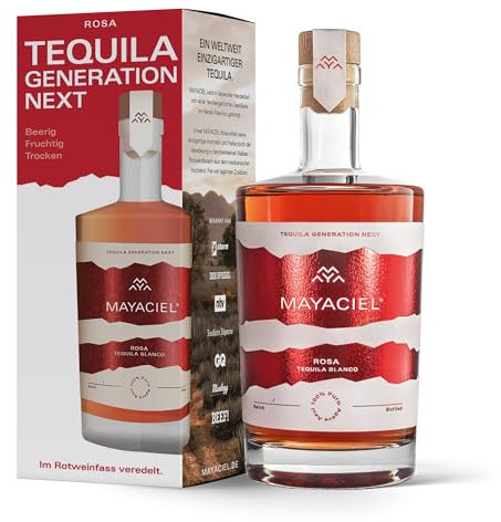 MAYACIEL Tequila Rosa mit Geschenkverpackung – Veredelt in Malbec Rotweinfässern | 100% Agave & Natürlich | Noten dunkler Beeren und fruchtiger Agave | ohne Zusätze | 0,5 l