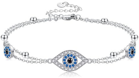CUPENDA Evil Eye Bracelets Sterling Silver Evil Eye Bracelets for Women Silver Evil Eye Jewelry Gifts for Women
