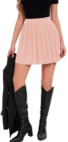 DRESSTELLS Plisseerock Damen Rosa Tennisrock Knielang Minirock High Waist Gothic Rock Kurz Sommerrock Elegant Y2K Pleated Skirt Faltenrock Blush S