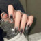 Bkemkri 24 Pièces Faux Ongles Artificiels Carrés Moyen French Brillants Lune Argentées Étoiles Gris Noir Press on Nails en Forme Acrylique Adhesif Ballerine Nail Art Décoration pour Femme et Fille