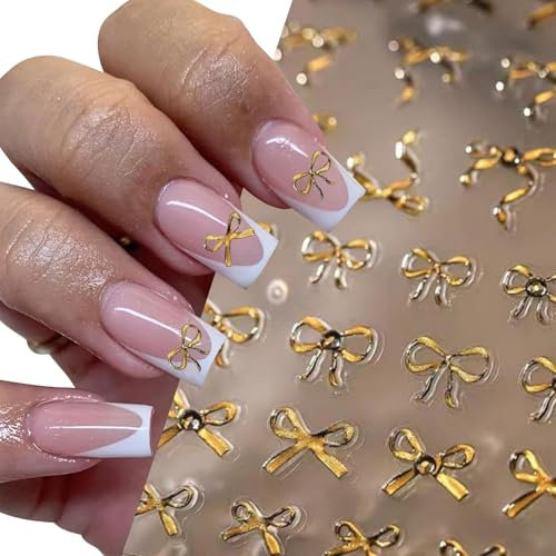 BelleVive Gold 5D Embossed Nail Art Stickers Bowknot Nail Decals Self Adhesive Rhinestone Nail Art Design Manicure Supplies