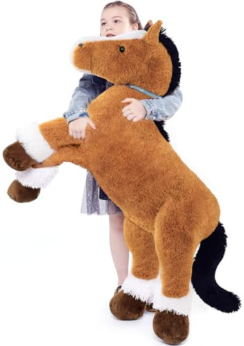 MorisMos 120cm lang riesen Pferd Kuscheltier XXL,Dunkelbraun groß Pony Pferd Plüschtier Stofftier,Geburtstag Weihnachten Geschenk Kinder Baby