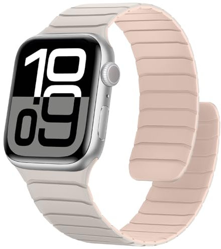 Sixmoat Bracelet Magnétique en Silicone Souple Compatible avec Apple Watch 42mm(Series 10) 41mm 40mm 38mm, Bande Sport conception pour Ultra SE Series 10 9 8 7 6 5 4 3, Lumière des étoiles - rose