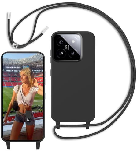 Yojiong Coque pour Xiaomi 15 5G (6.36) avec Cordon, Silicone Liquide Coque avec Collier Réglable - Tour de Cou Lanière en Corde, Antichoc Étui avec Cordage, Noir