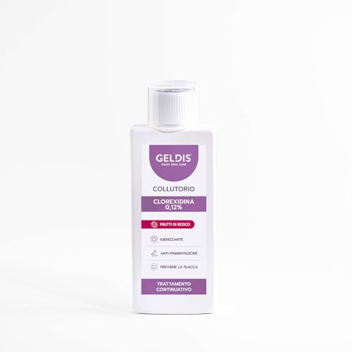 GELDIS Collutorio Clorexidina 0,12% – 200 ml – Collutorio Igienizzante Quotidiano Anti-Ingiallimento con Clorexidina, Per Gengive Sensibili e Ortodonzia – Gusto Frutti di Bosco o Menta Dolce