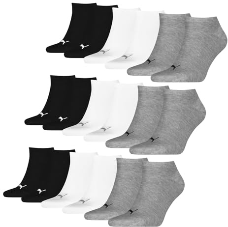 PUMA 9 Paar Unisex Herren Damen Sportsocken Kurzsocken Sneaker Socken, Farbe:Mehrfarbig, Größe:39-42, Artikel:-882 grey/white/black