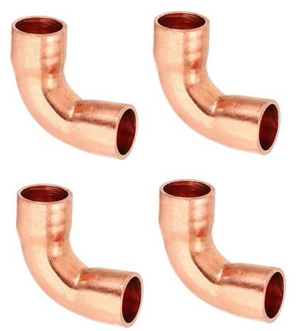 PATIKIL 1/4 ID 0.8mm Dickes Kupferbogen Fitting 4 Stück 99.9% Reines Kupfer Rohr Fitting 90 Grad Kurzradius Rohrverbinder Lötverbindung Für HVAC Kühlsystem