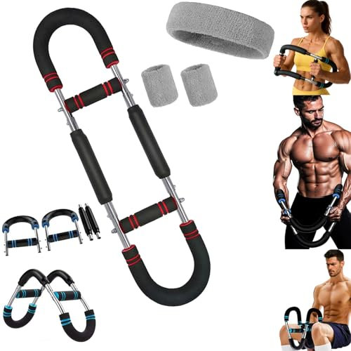 Trenavo - Power Trainer Für Brust Und Oberarme, U-Förmiger Twister Unterarmtrainer Verstellbares 66–110 Lb, Tragbarer Bizeps Für Zuhause Muskelaufbau Kraftrainingsgeräte Männer (A-Schwarzrot)