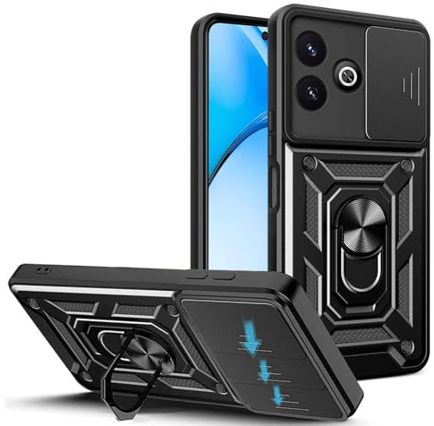 JDXHFF Hülle Kompatibel mit ZTE Blade A75 4G (6.6) Schwarz | Weiche TPU und Hart PC Silikon Tasche Schutzhülle mit 360 ° Grad Ring Ständer Case Black