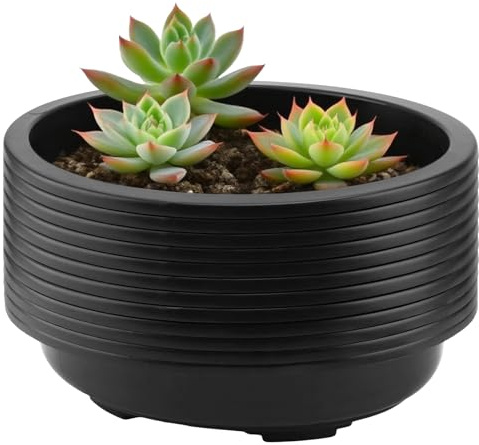 CHUENKUK 12 Macetas Ovaladas de Plástico Negro 34x26.5x8.5 cm con Agujeros de Drenaje, para Plantas de Interior y Exterior, Jardín, Terraza y Balcón, Ligeras y Apilables