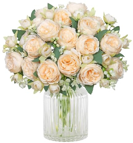 SOMYTING Pfingstrose Künstliche Blumen 4 Bündel Kunstblumen (Champagner) | Blumenstrauß Seidenpfingstrosen Blumensträuße für Hochzeit Partei Tischaufsätze Blumenarrangement Heim Küche Dekor