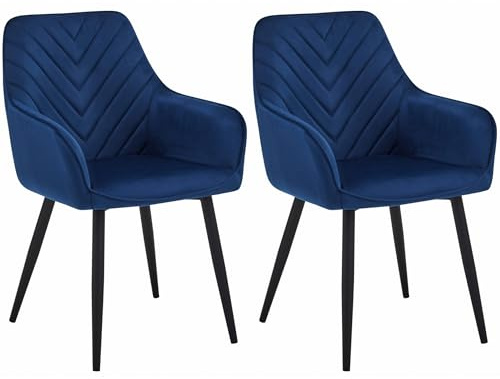 Komodee Stuhl Nemi Blau 2er | NEMI Stuhl, navy blau Velours gepolstert, schwarze Metallbeine, für Wohnzimmer, Küche, Esszimmer, 2 Stück