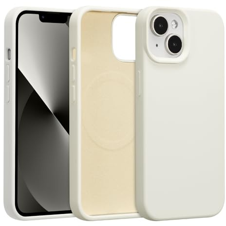 UCASONG Magnetic Liquid Silicone Case for iPhone 13/14, White | 6.1Inch, Compatible with MagSafe, Cute Plain Solid Color Slim Case, Soft Smooth Matte Shockproof Protective Cover