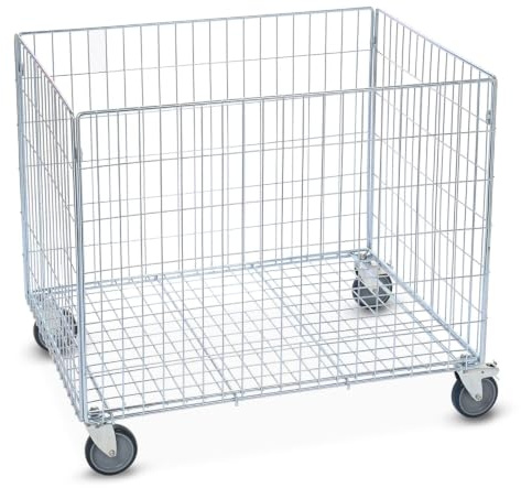 HEMMDAL Gitterwagen | 60 kg Tragkraft | HxBxT 73,5 x 63 x 83 cm | 4 bodenschonende Lenkrollen | 2 Feststellbremsen | verzinkter Stahl | Rollbehälter für Lager, Handel & Gastro