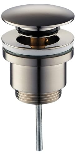 Schläfer - Piletta di scarico click-clack in Ottone effetto inox spazzolato Misure 11/4 universale con tappo tondo per Lavabo Bagno e Bidet, Tappo di Scarico 4051102 per Lavandino