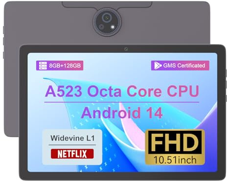 C idea Tablette Android, écran 10,51 Pouces 1200 x 1920, 8 Go (4+4) de RAM + 128 Go de ROM, Batterie 6000 mAh, Compatible Wi-FI et Bluetooth (Gris)