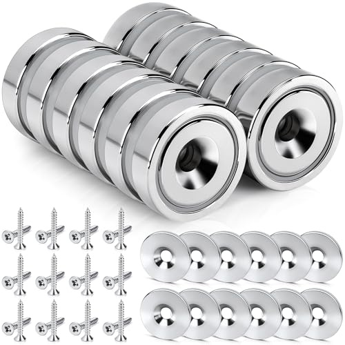 SENSEI Imanes Neodimio Potentes (16x5 mm, 6 kg) – Imanes para Mosquiteras y Bricolaje – con Tornillos – Set de 12 con Arandelas