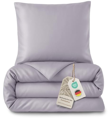 LAYNENBURG Premium Lyocell Bettwäsche in 155x220 + Kissenbezug 80x80 cm - 100% Lyocell Tencel aus u.a Eukalyptus – Oeko-TEX 100 - kühlende Sommer-Bettwäsche mit Reißverschluss(grau)