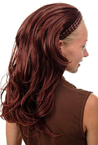WIG ME UP - 90607-35 Halbperücke Haarteil edel mit geflochtenem Haarreif lang wellig strähnig wilder wetlook rostbraun braun