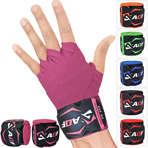 AQF Fasce Boxe sotto Guanto 4.5m per MMA Bendaggi Boxe Allenamento Muay Thai Estendibili (Rosa)