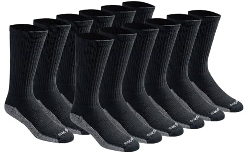 Dickies Men's Dri-Tech Original Moisture Control Crew Socks, Available in M-XXL (6, 12, 18 Pairs), Black (12 Pairs), Large
